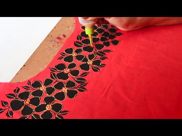 Diy fabric painting on plane kurti | fabric painting on black kurti/top |  easy hand painting on top - YouTube